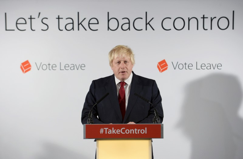 © Reuters. Ex-prefeito de Londres e líder do movimento por saída britânica da UE, Boris Johnson, durante evento em Londres