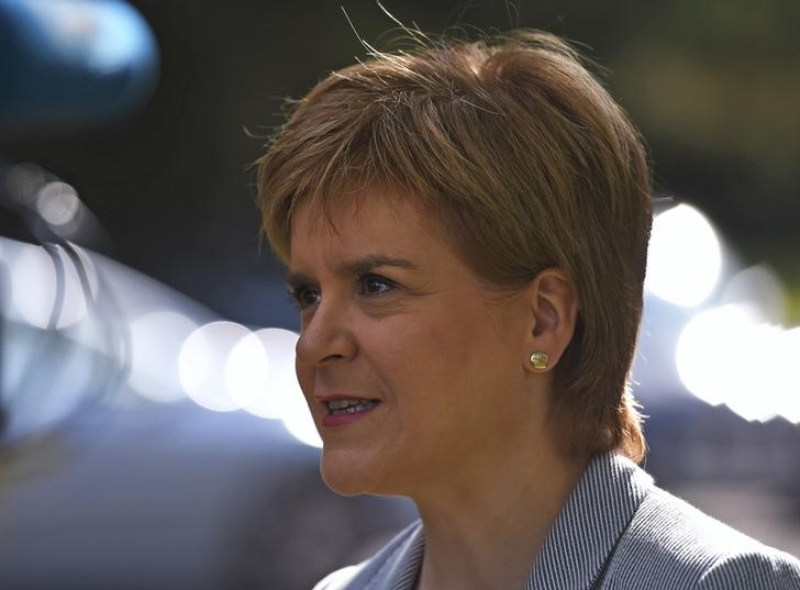 © Reuters. Scotland's First Minister Nicola Sturgeon leaves after voting in the EU referendum, at Broomhouse Community Hall in Glasgow