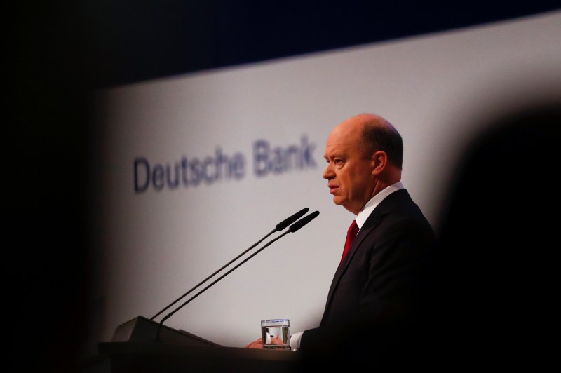 © Reuters. Deutsche Bank CEO Cryan addresses the bank's annual general meeting in Frankfurt