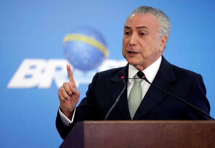 © Reuters. Michel Temer faz discurso no Palácio do Planalto