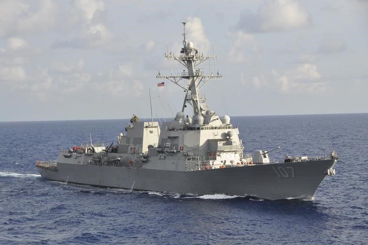 © Reuters. Handout photo of the Arleigh Burke-class guided-missile destroyer USS Gravely during the an exercise conducted in the western Caribbean Sea