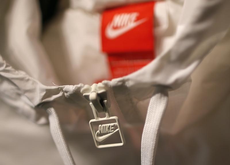 © Reuters. A Nike logo is seen on a jacket in the Nike store in Santa Monica