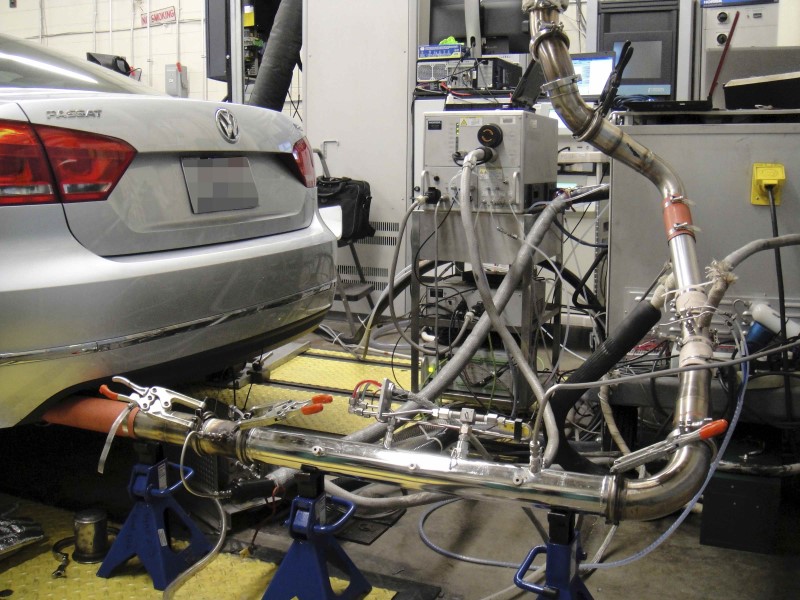 © Reuters. West Virginia University photo of a Volkswagen Passat diesel vehicle that is fitted with research instruments