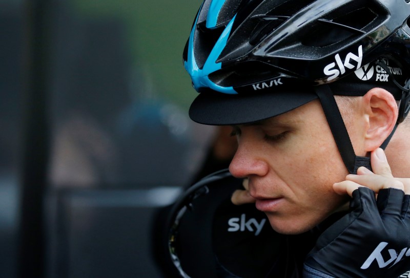 © Reuters. Cycling -  Tour de France cycling race - Team Sky riders training session