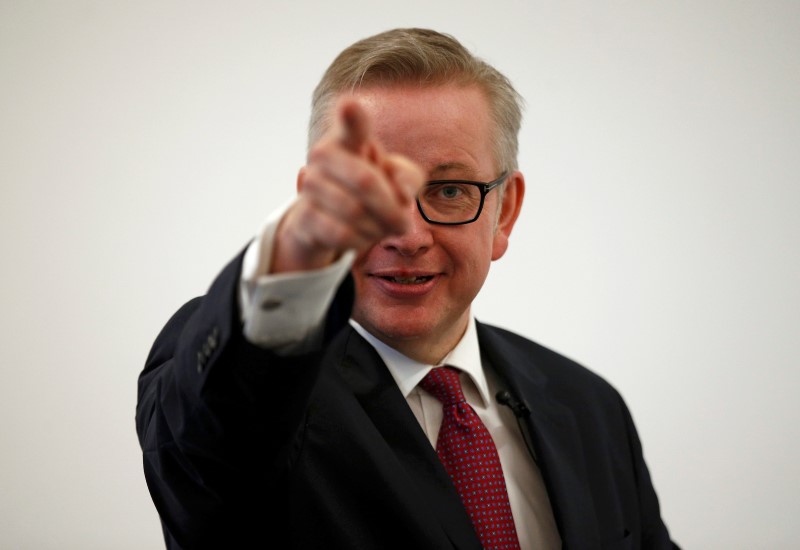 © Reuters. Britain's Justice Secretary, Michael Gove, delivers his speech after announcing his bid to become Conservative Party leader, in London
