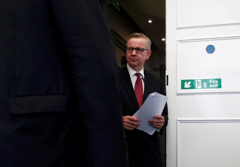 © Reuters. Ministro de Justiça do Reino Unido, Michael Gove, durante evento em Londres