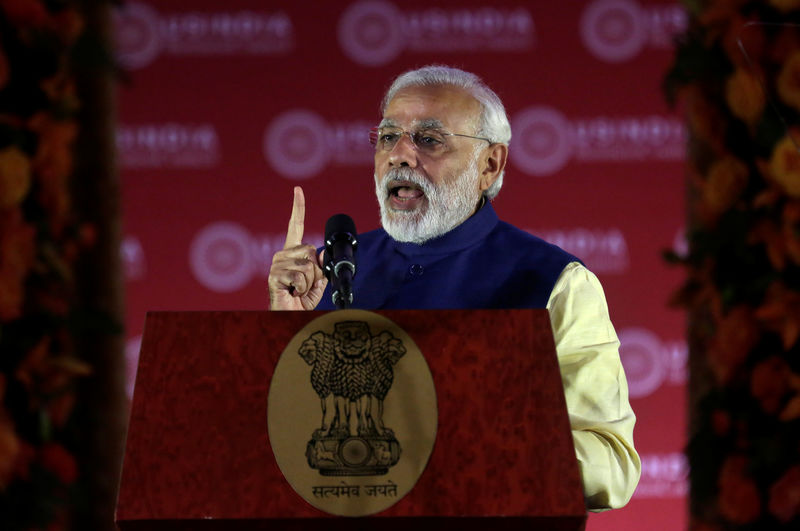 © Reuters. India's Prime Minister Narendra Modi speaks at the U.S.-India Business Council (USIBC) 41st annual Leadership Summit