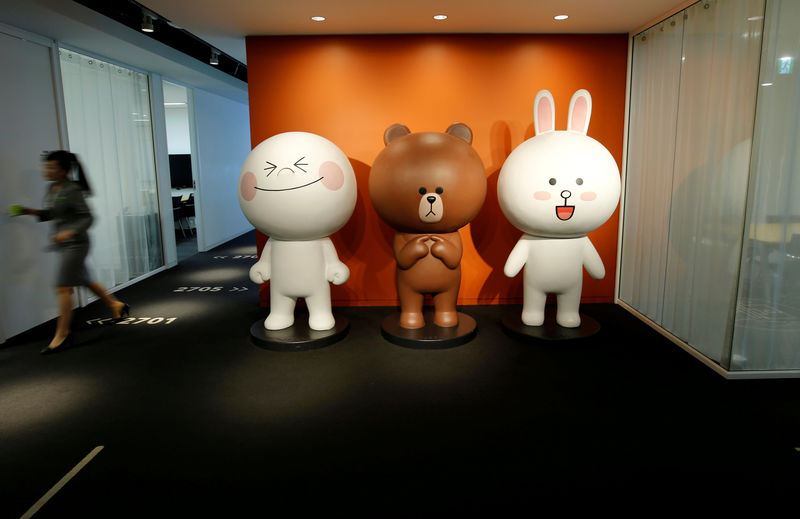 © Reuters. Line characters are seen at the Line Corp's headquarters in Tokyo