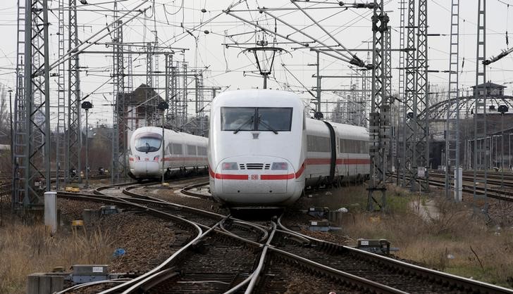 © Reuters. ICE high speed trains of German railway operator Deutsche Bahn are seen during a media tour at the service centre in Rummelsburg, Berlin, Germany