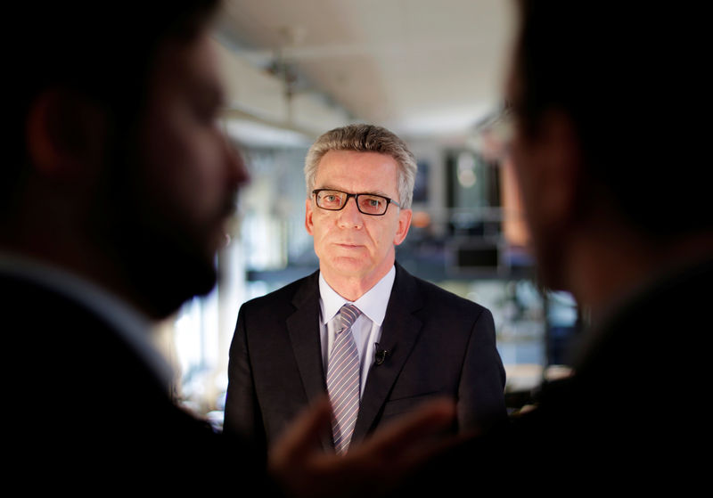 © Reuters. German Interior Minister de Maiziere during a Reuters interview in Berlin