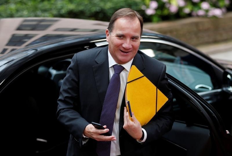 © Reuters. Sweden's PM Lofven arrives on the second day of the EU Summit in Brussels