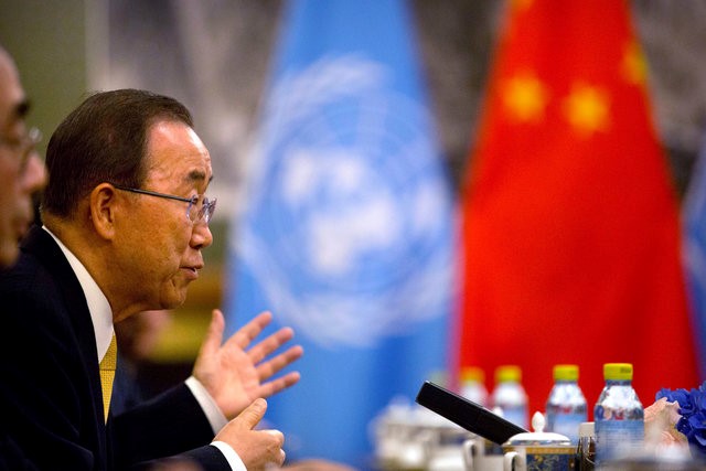 © Reuters. Secretário-geral da ONU, Ban Ki-moon, durante encontro em Pequim