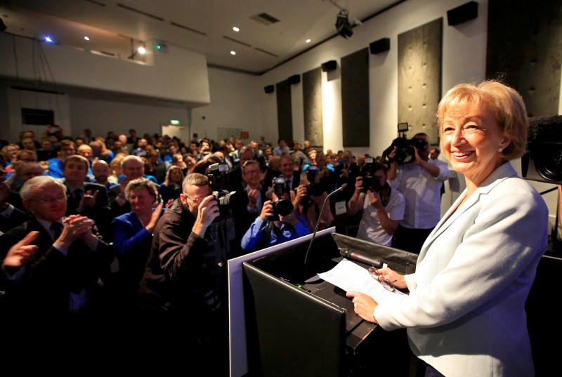 © Reuters. Andrea Leadsom, a candidate to succeed David Cameron as British prime minister, speaks at a news conference in central London