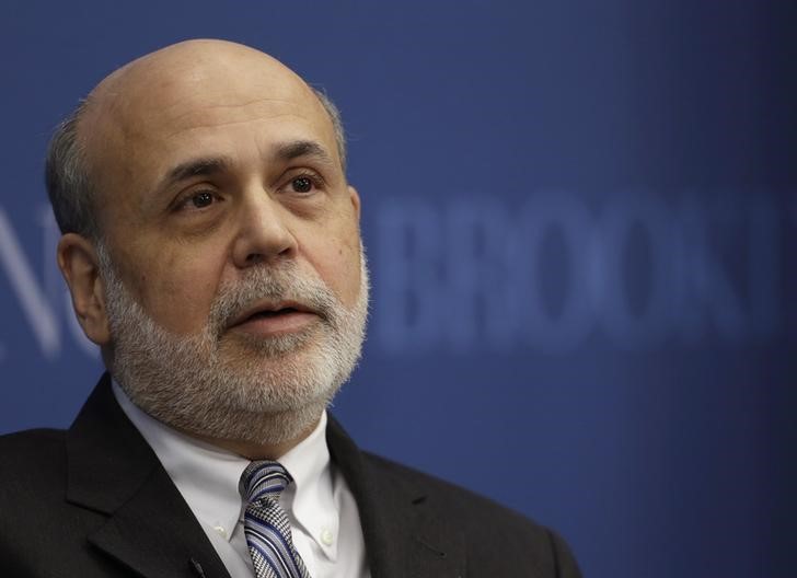 © Reuters. Former U.S. Federal Reserve Board chairman Bernanke appears at Brookings Institution in Washington