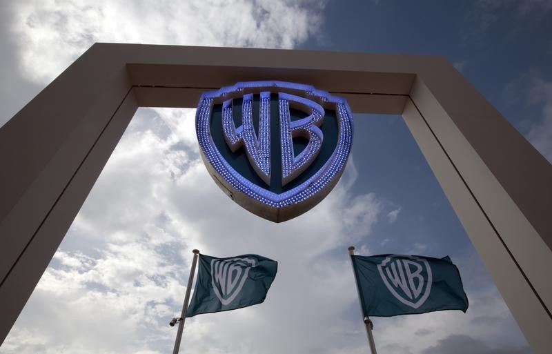 © Reuters. Warner Bros company flags are seen at the MIPTV, the International Television Programs Market, in Cannes