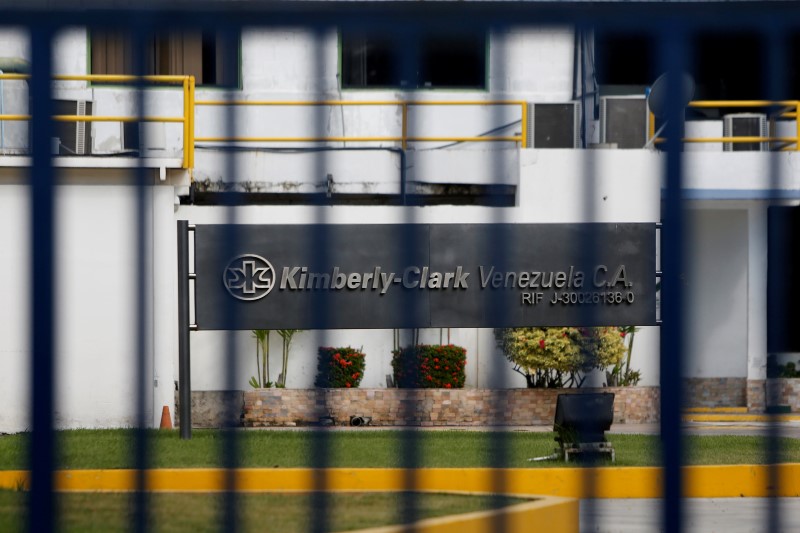 © Reuters. The Kimberly-Clark sign is pictured in Maracay