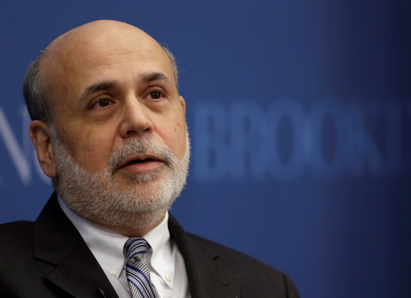 © Reuters. Then U.S. Federal Reserve Board chairman Bernanke appears at Brookings Institution in Washington