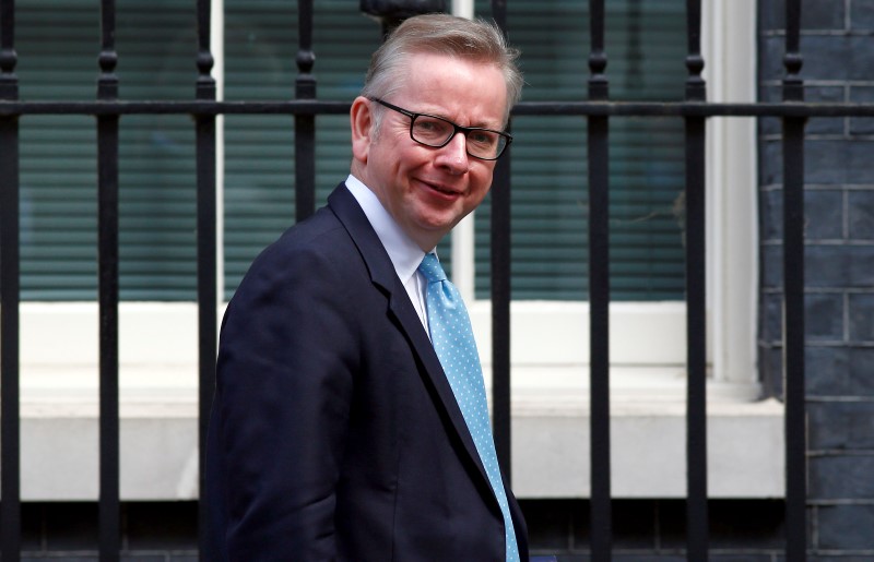 © Reuters. Britain's Justice Secretary Michael Gove leaves after a cabinet meeting at number 10 Downing Street, in central London