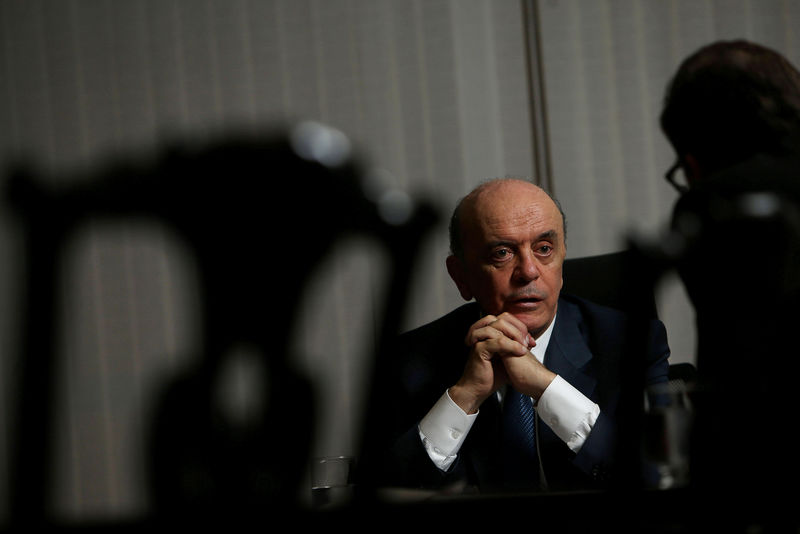 © Reuters. Brazilian Foreign Minister Jose Serra looks on during an interview with Reuters at the Itamaraty Palace in Brasilia