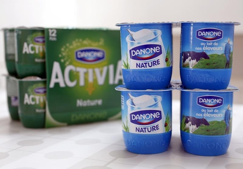 © Reuters. Yoghurt by French foods group Danone is seen in this photo illustration shot in Strasbourg