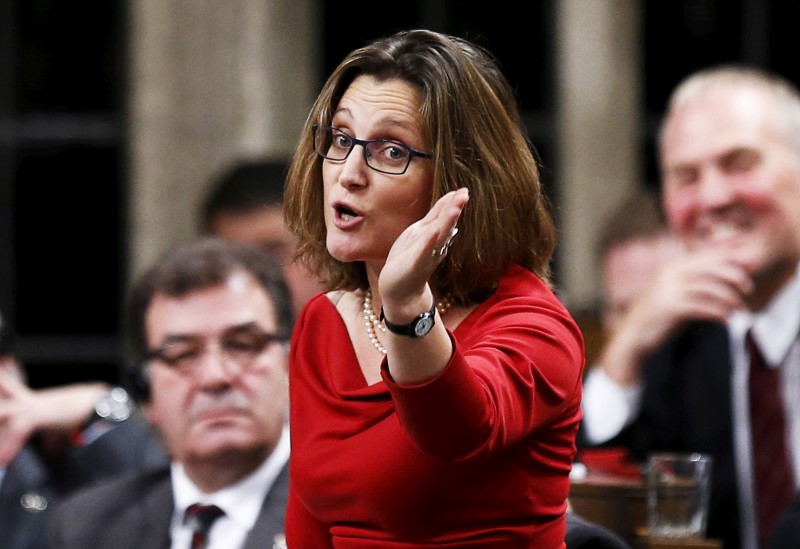 © Reuters. Canada's International Trade Minister Freeland speaks in the House of Commons in Ottawa