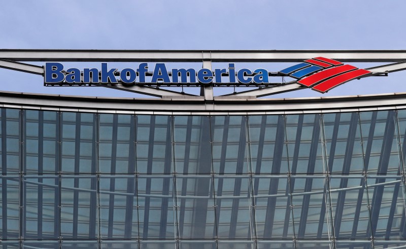 © Reuters. The Bank of America logo is seen at their offices at Canary Wharf financial district in London