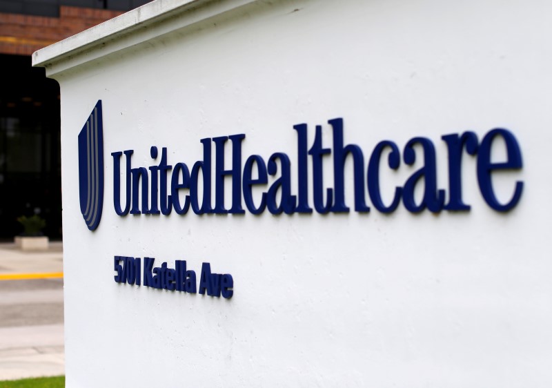 © Reuters. The logo of Down Jones Industrial Average stock market index listed company UnitedHealthcare