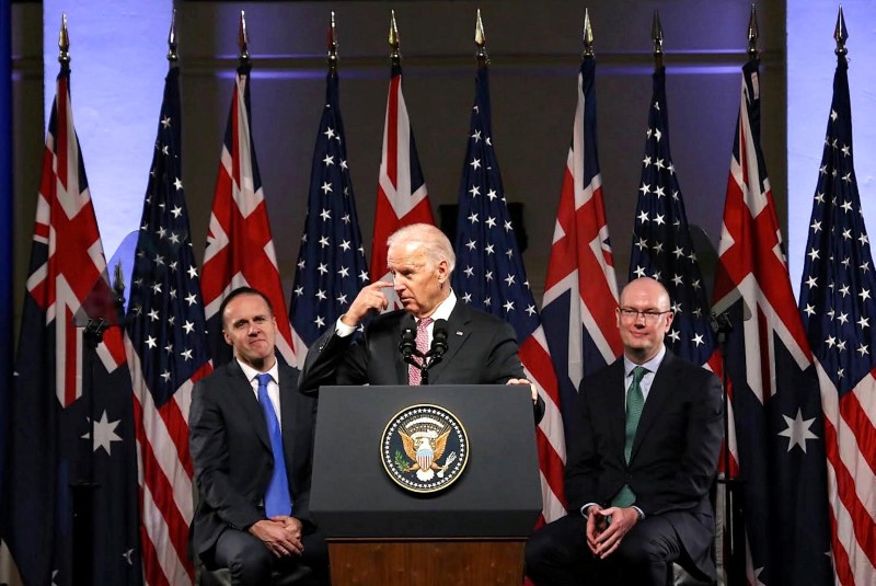 © Reuters. US Vice President Joe Biden delivers a speech at Sydney's Paddington Town Hall, Australia