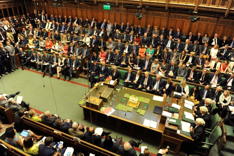 © Reuters. Britain's Prime Minister, Theresa May, addresses the House of Commons during her first Prime Minister's Questions in London