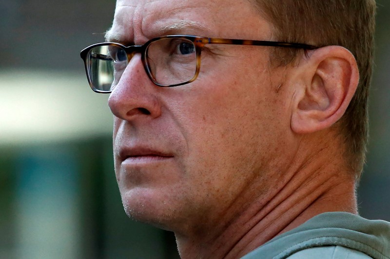 © Reuters. Johnson, HSBC's global head of foreign exchange cash trading in London, exits the Brooklyn federal court in New York