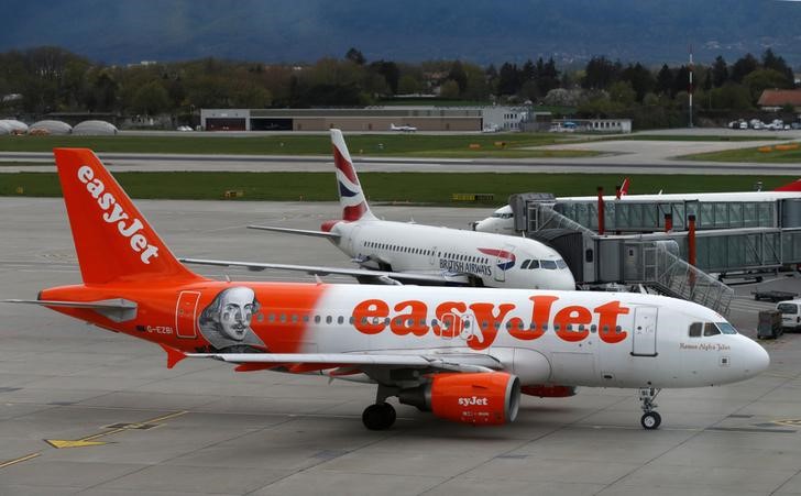 © Reuters. File photo of an easyJet aircraft at Cointrin airport in Geneva