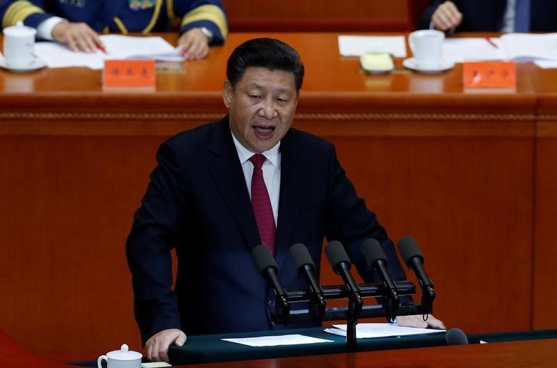 © Reuters. Chinese President Xi Jinping makes a speech at the celebration of the 95th anniversary of the founding of the Communist Party of China at the Great Hall of the People in Beijing