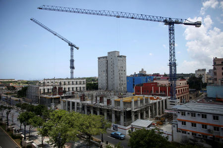 © Reuters. A view shows a hotel under construction where workers from India are employed, in Havana
