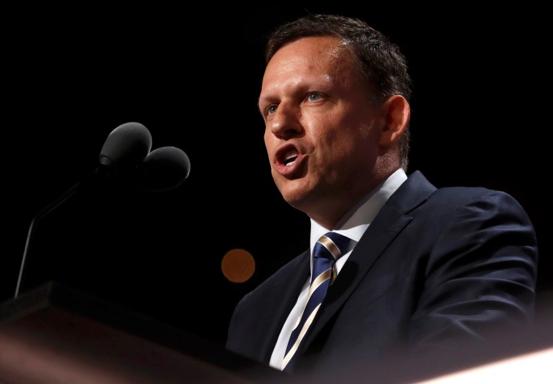 © Reuters. Peter Thiel, co-founder of PayPal, speaks at the Republican National Convention in Cleveland