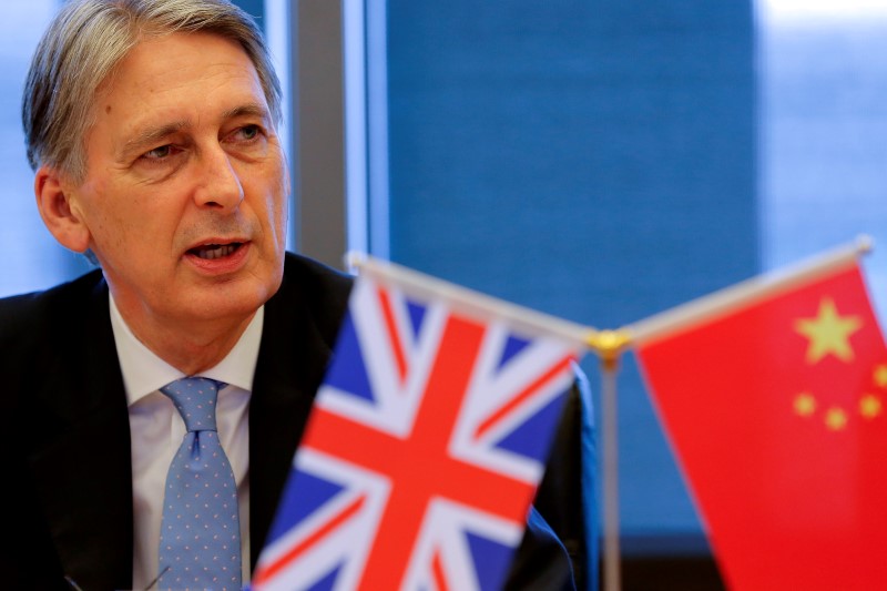 © Reuters. Philip Hammond attends a roundtable at the Bank of China head office building in Beijing