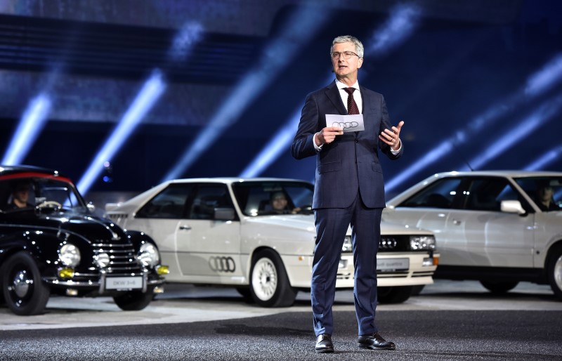 © Reuters. Audi CEO, Rupert Stadler speaks during the world premiere of the new Audi A5 and S5 Coupe car at the company's headquarters in Ingolstadt