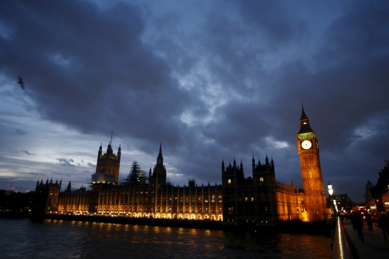 © Reuters. The Houses of Parliament are seen at dusk in London, Britain