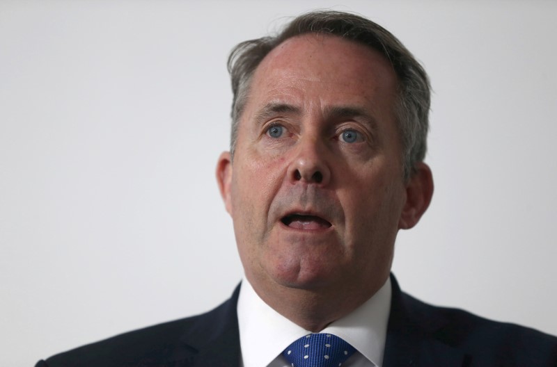 © Reuters. Former British Defence Secretary and Conservative leadership candidate, Liam Fox, speaks at a news conference in central London