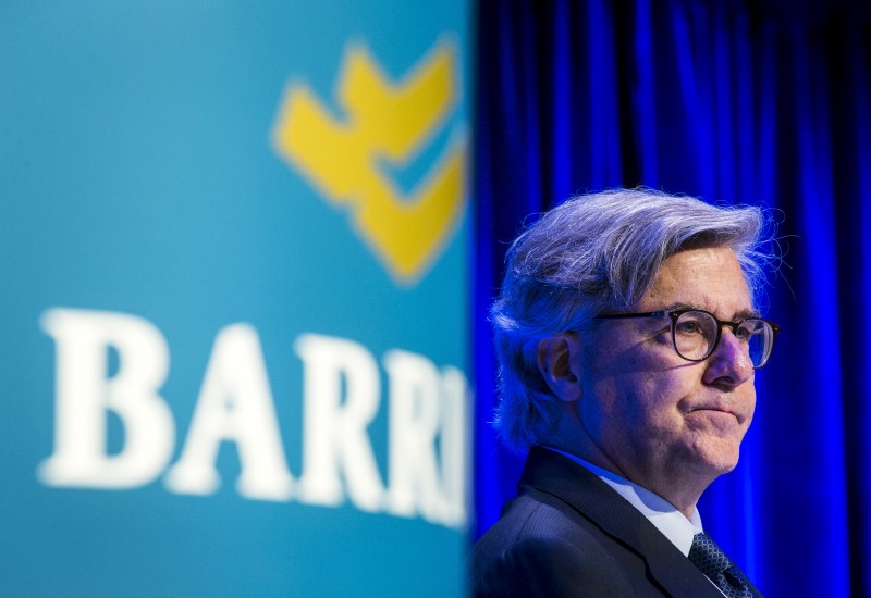 © Reuters. Barrick Gold Corp Chairman Thornton looks on during their annual general meeting for shareholders in Toronto