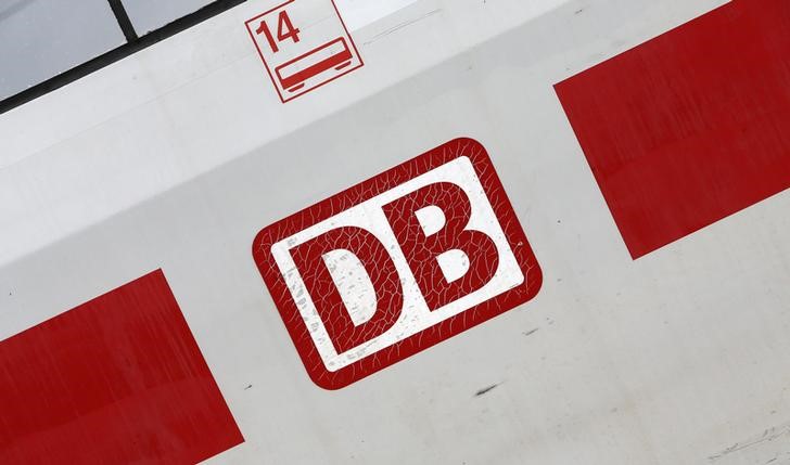 © Reuters. The logo of German railway operator Deutsche Bahn is seen on a ICE high speed train during a media tour at the service centre in Berlin Rummelsburg