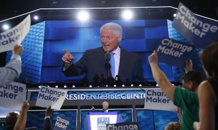 © Reuters. Ex-presidente dos Estados Unidos Bill Clinton durante discurso na Convenção Nacional Democrata, na Filadélfia