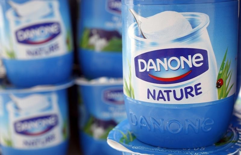 © Reuters. Yoghurt by French foods group Danone is seen in this photo illustration shot in Strasbourg