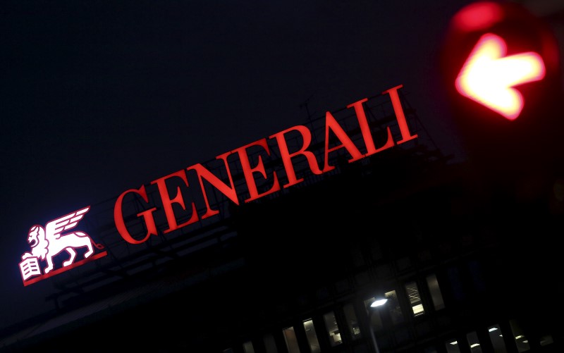© Reuters. The Assicurazioni Generali logo is seen in downtown Milan