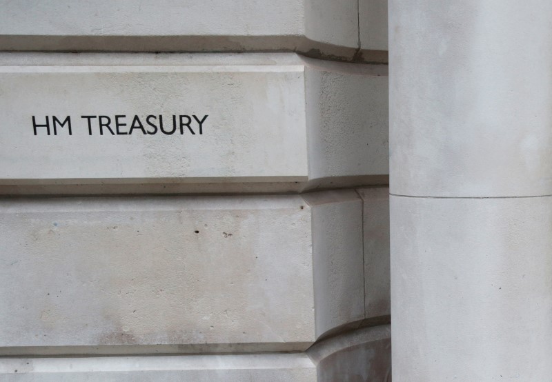 © Reuters. The HM Treasury name is seen painted on the outside of Britain's Treasury building in central London