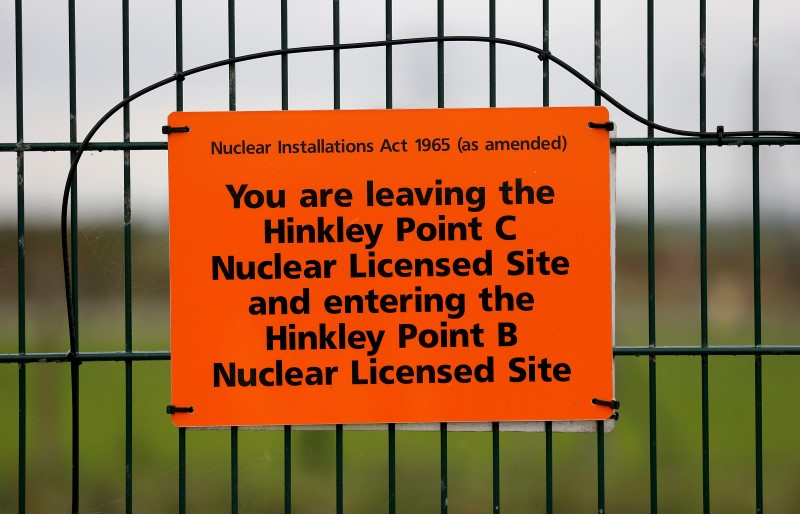 © Reuters. File photo of a sign marking the borders of the site where EDF Energy's Hinkley Point C nuclear power station will be constructed in Bridgwater