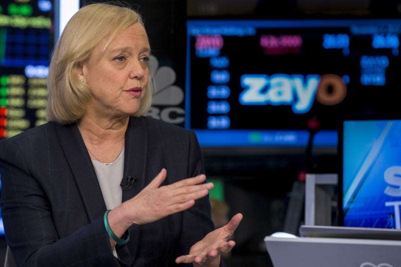 © Reuters. Meg Whitman, Chief Executive Officer of Hewlett-Packard gives an interview to CNBC on the floor of the New York Stock Exchange