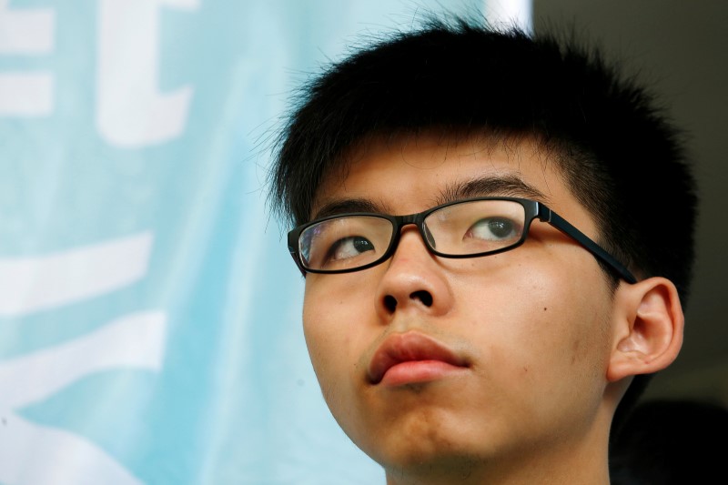 © Reuters. Líder estudantil Joshua Wong durante evento em Hong Kong