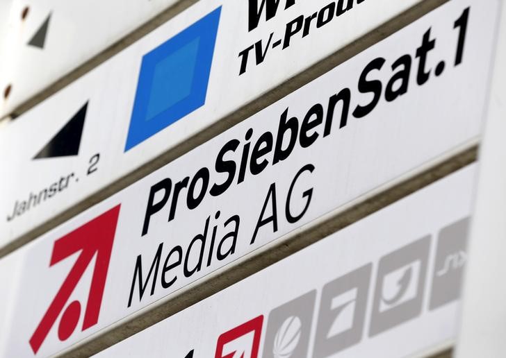 © Reuters. File photo shows the logo of Germany's biggest commercial broadcaster ProSiebenSat.1 Media AG in Unterfoehring