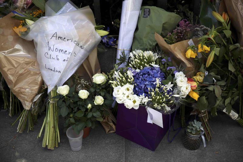 © Reuters. Floral tributes are seen at the spot in Russell Square where Darlene Horton died following a knife attack, in central London