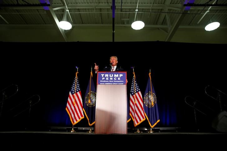 © Reuters. Candidato presidencial republicano, Donald Trump, durante evento em New Hampshire